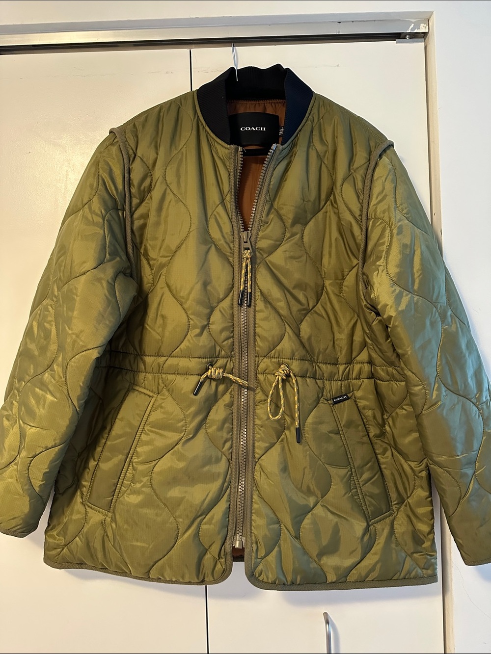 Coach Quilted Olive Green Drawstring Jacket